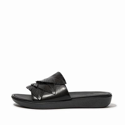 Fitflop Sola Feather Metallic Leather Slides - Sandalen Damen - Schwarz (CGV948506)